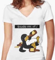 Funny Linux Command - Funny Linux shirts Linux Tux t-shirt Women's Fitted V-Neck T-Shirt