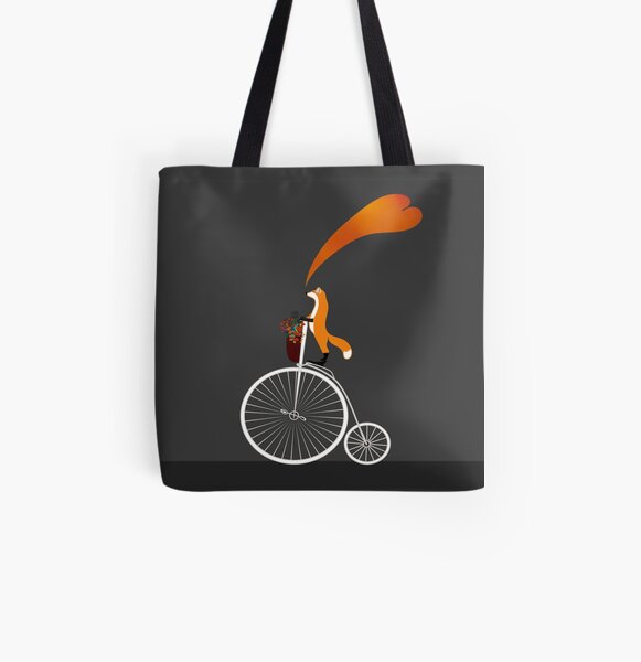 bicycle fox All Over Print Tote Bag