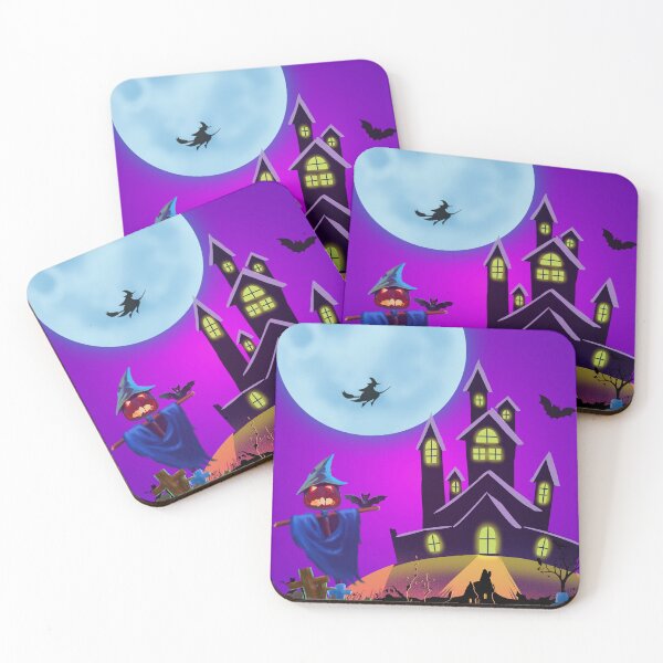 Item preview, scary halloween scarecrow tombstone castle designed and sold by leen12 Art Designs Prints.