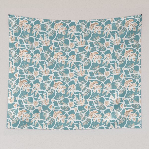 Item preview, Kintsugi Florals - Burnt Orange on Teal designed and sold by bmfabricdesigns.