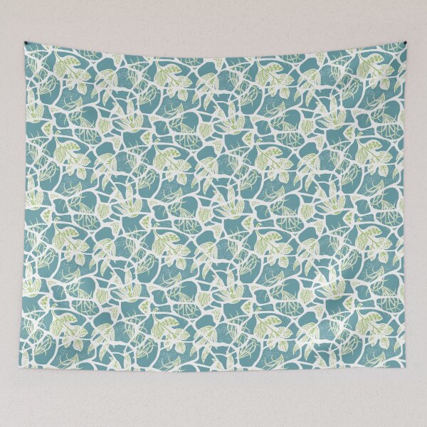 Item preview, Kintsugi Florals - Lime Green on Teal designed and sold by bmfabricdesigns.
