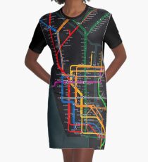 Vestido camiseta Mapa del metro oscuro de la ciudad de Nueva York
