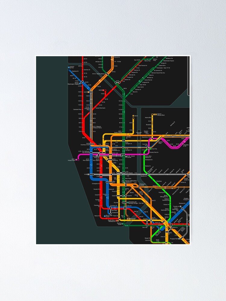 New York City Dark Subway Map Poster