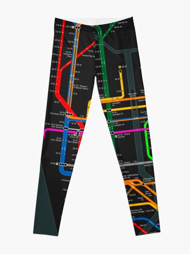 Thumbnail 3 of 5, Leggings, New York City dark subway map designed and sold by elmindo.