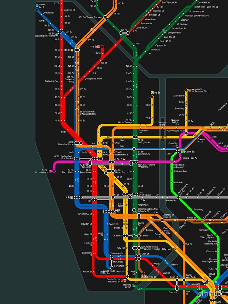 Artwork view, New York City dark subway map designed and sold by elmindo