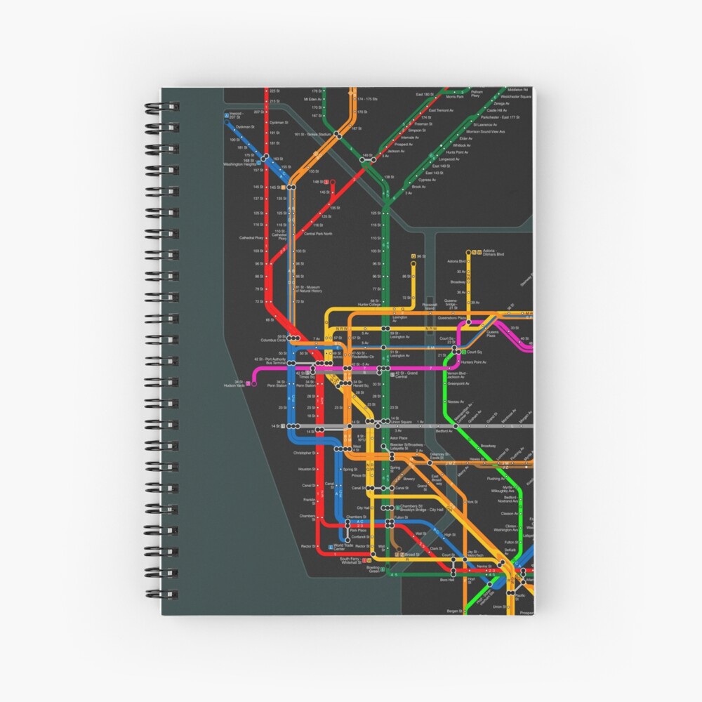 "New York City dark subway map" Spiral Notebook by elmindo Redbubble