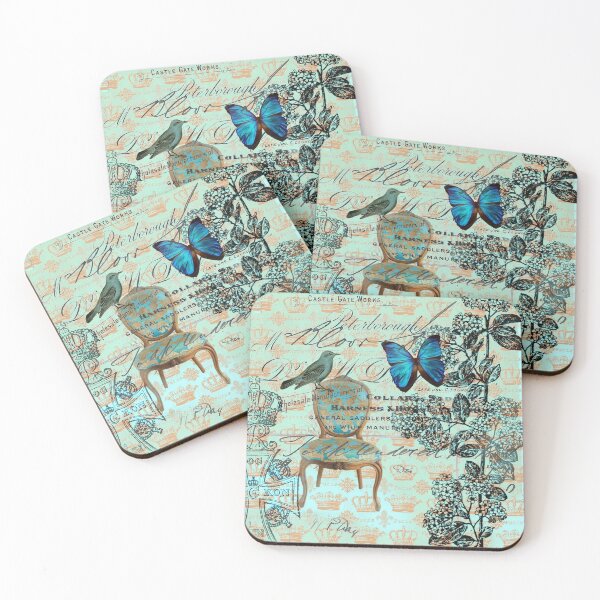 Item preview, dark academia cottage chic scripts butterfly mint bird botanical  designed and sold by LEILA ART SPACE.