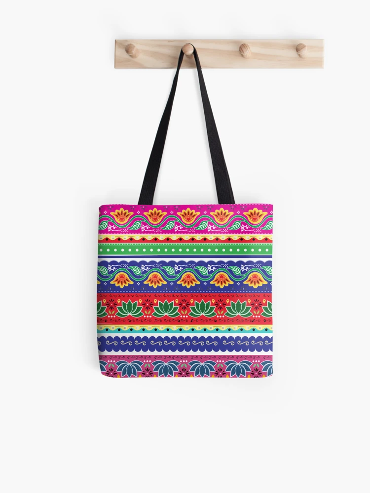 Hand Painted Pakistani Truck Art Canvas Grocery Tote Bag Colorful Tote  Large Canvas Tote Bag Aesthetic Tote Bag 