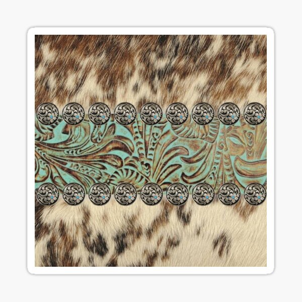 Rustic brown cowhide teal western country cowboy fashion Sticker