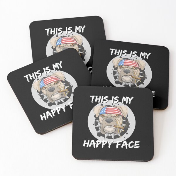 Item preview, Funny Quotes | This is my happy face | Angry Pit Bull Dog with American Flag headband and cigar designed and sold by pod-plus-plus.