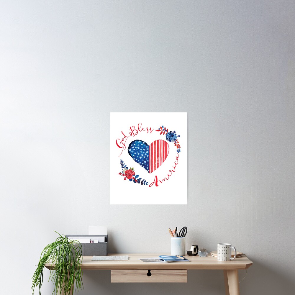 God Bless America Flag Pillow Case Cover 14 inch Square American Red White Blue