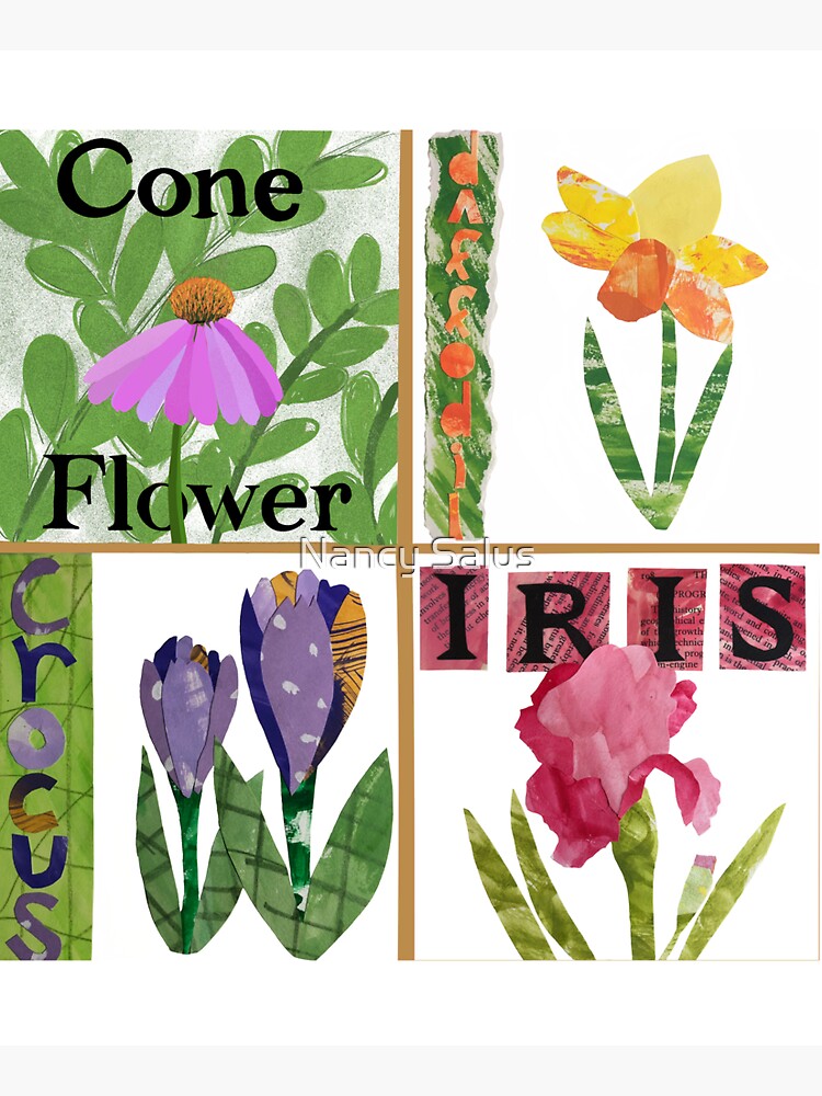 Thumbnail 5 of 5, Tote Bag, Four Collage Flowers designed and sold by Nancy Salus.