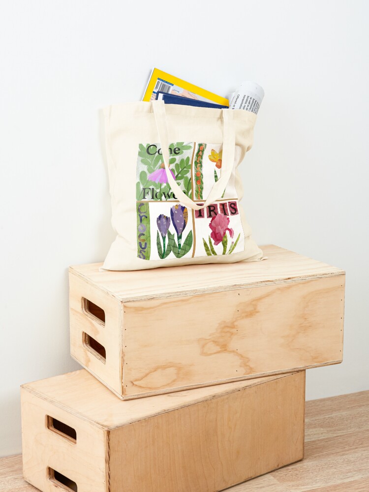 Thumbnail 4 of 5, Tote Bag, Four Collage Flowers designed and sold by Nancy Salus.