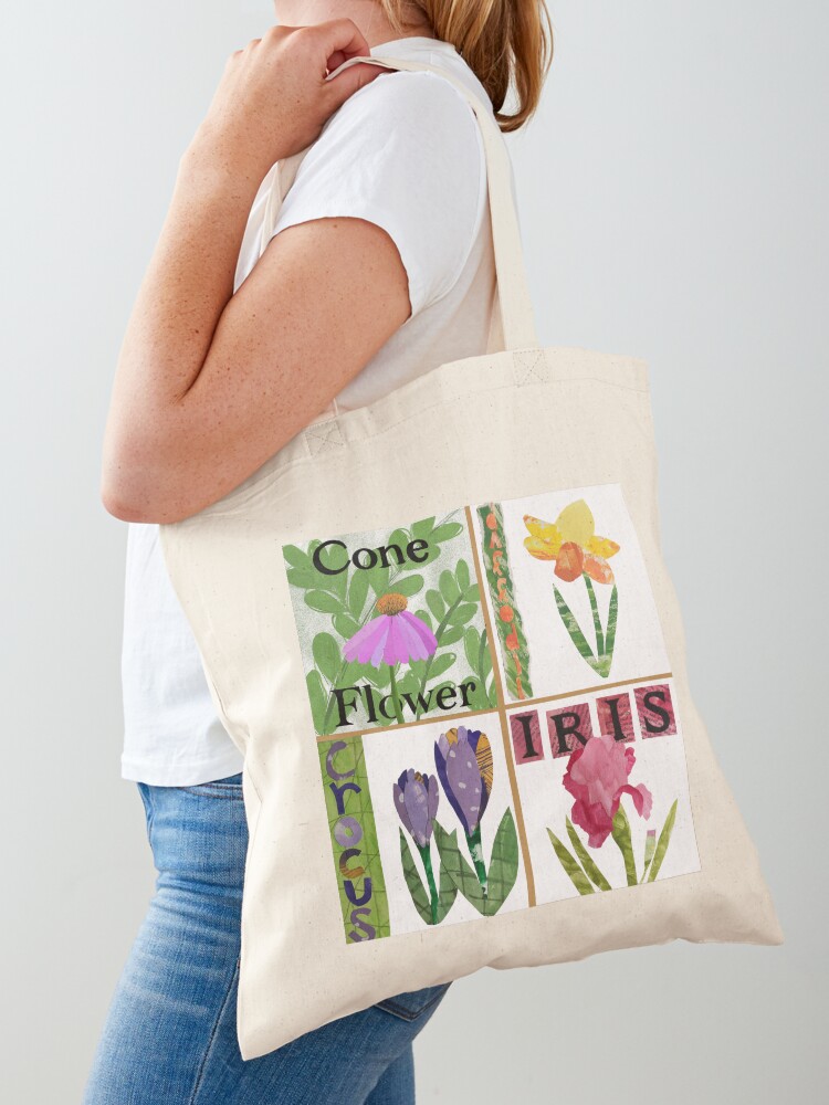 Thumbnail 1 of 5, Tote Bag, Four Collage Flowers designed and sold by Nancy Salus.