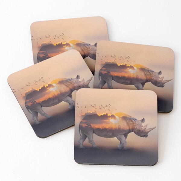 Item preview, Double Exposure Effect of Rhinoceros at Sunset designed and sold by svetlanna.