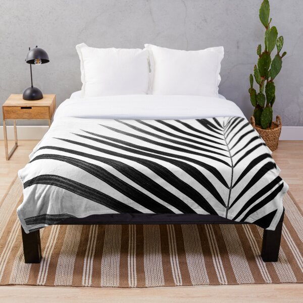 PALM LEAF Black & White Throw Blanket
