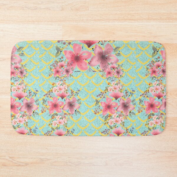 Item preview, Pink flowers on aqua green designed and sold by PalomaHealing24.