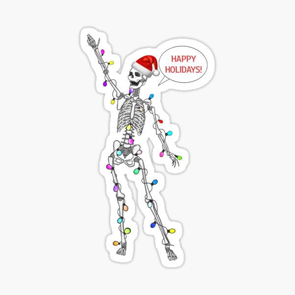 Happy holidays Skeleton with garland (on blue background) Sticker