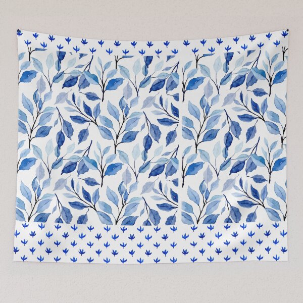 Item preview, Blue toned leaves print with trim design designed and sold by PalomaHealing24.