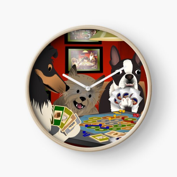 Dogs Playing Settlers of Catan Clock