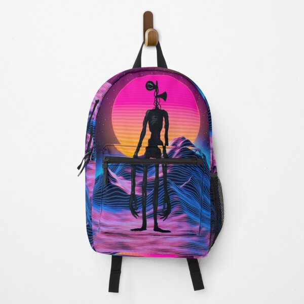 Item preview, Siren head in retro vintage neon pink purple mountain galaxy backpack  designed and sold by Nishad4.
