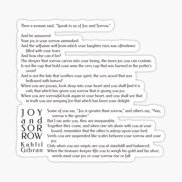 Kahlil Gibran Poem Joy And Sorrow Poetry Quote Sticker For Sale By Theiseng Redbubble