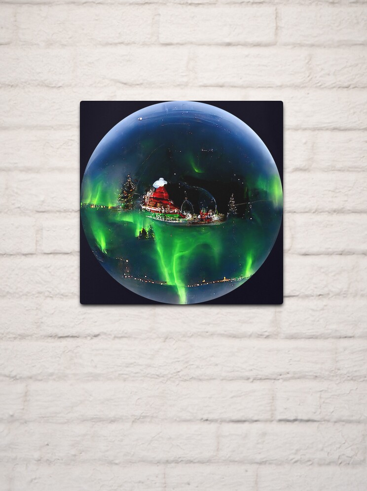 Northern Lights Snow Globe (Fishing Variant) Metal Print for Sale