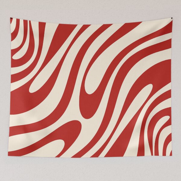 Item preview, Wavy Loops Retro Abstract Pattern in Red and Almond Cream designed and sold by kierkegaard.
