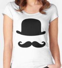 nostalgic, vintage, bowler, hat, moustache, funny Women's Fitted Scoop T-Shirt
