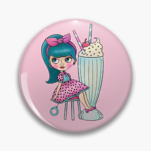 Item preview, Retro 50s Blythe Doll Girl with Milk Shake designed and sold by FreyaDraws.