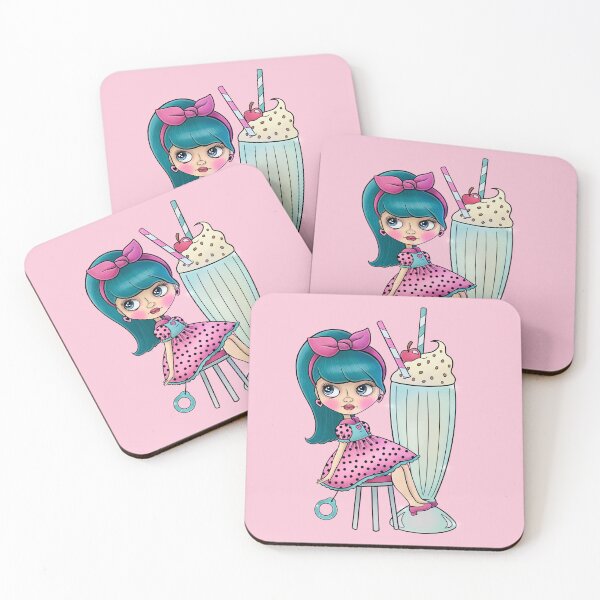 Item preview, Retro 50s Blythe Doll Girl with Milk Shake designed and sold by FreyaDraws.