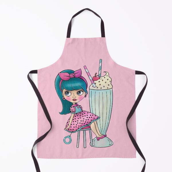 Item preview, Retro 50s Blythe Doll Girl with Milk Shake designed and sold by FreyaDraws.