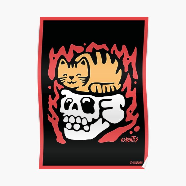 Cat on skull Poster