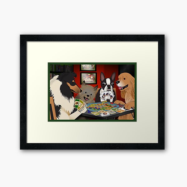 Dogs Playing Settlers of Catan Framed Art Print