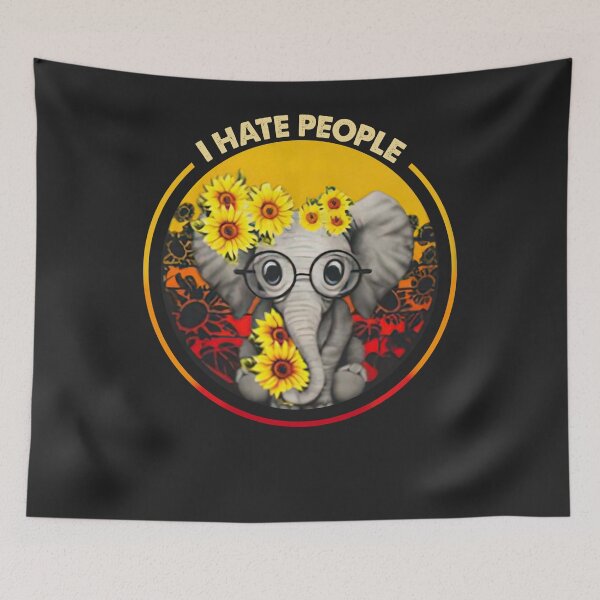 Item preview, I Hate People Hippie Sunflower Elephant Retro Vintage designed and sold by RichardxBen.
