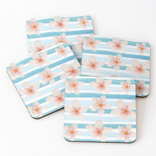 Item preview, Stripes and flowers pattern - watercolor pink and blue floral stripes designed and sold by patterncrow.