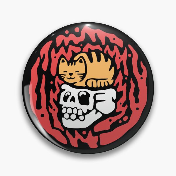 Cat sitting on skull Pin