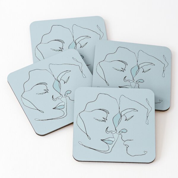 Item preview, Shades Of Pale Blue Black Line Art Couple In Love designed and sold by TrulyEpoque.