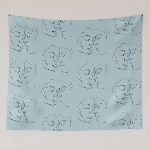 Item preview, Shades Of Pale Blue Black Line Art Couple In Love designed and sold by TrulyEpoque.