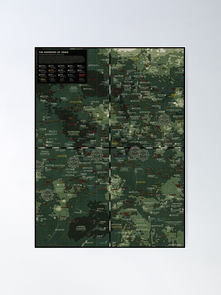 Thumbnail 2 of 3, Poster, Goddesses of Venus: A topographic Map designed and sold by EleanorLutz.