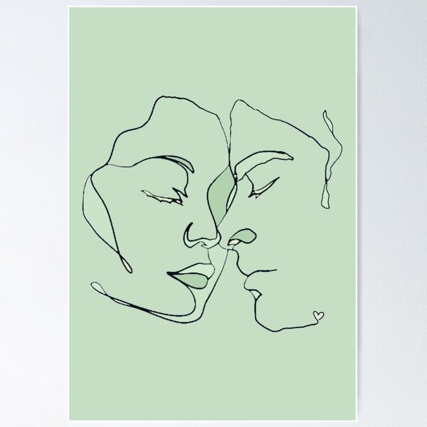 Item preview, Shades Of Pale Green Black Line Art Couple In Love designed and sold by TrulyEpoque.