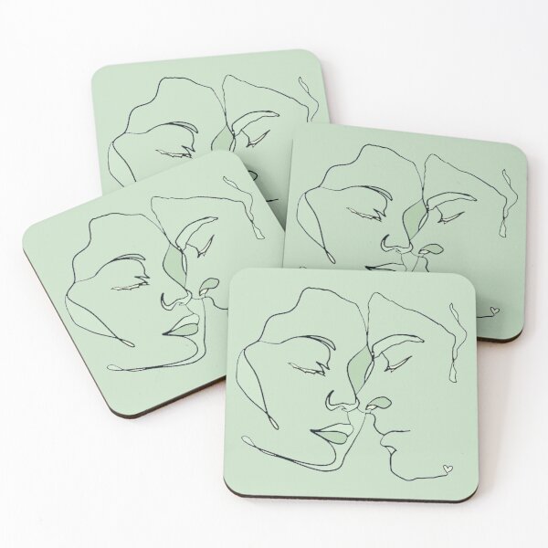 Item preview, Shades Of Pale Green Black Line Art Couple In Love designed and sold by TrulyEpoque.