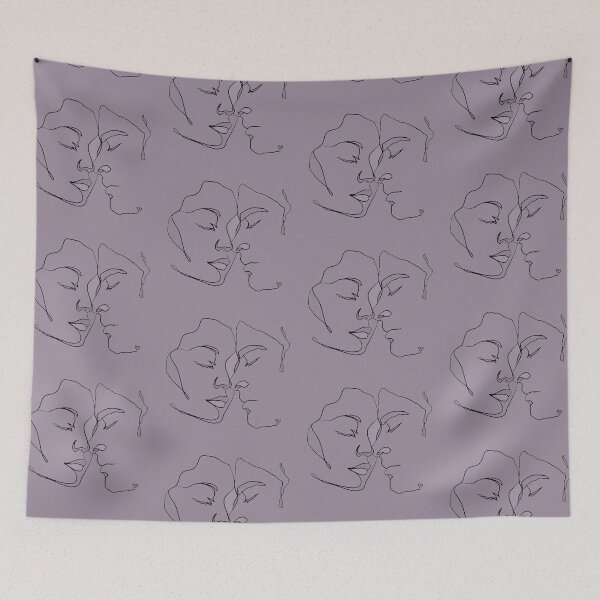 Item preview, Shades Of Purple Green Black Line Art Couple In Love designed and sold by TrulyEpoque.