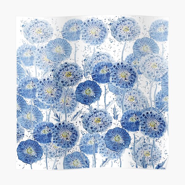 indigo dandelion pattern  Poster