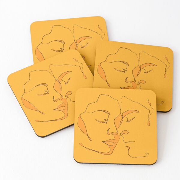 Item preview, Shades Of Bright Orange Line Art Couple In Love designed and sold by TrulyEpoque.