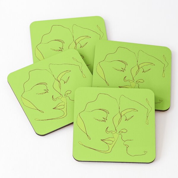Item preview, Shades Of Bright Green Line Art Couple In Love designed and sold by TrulyEpoque.
