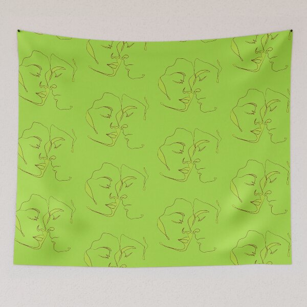 Item preview, Shades Of Bright Green Line Art Couple In Love designed and sold by TrulyEpoque.