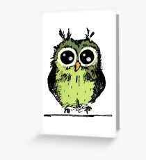 Niedliche grüne Eule mit großen Augen Greeting Card