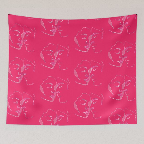 Item preview, Shades Of Bright Pink Line Art Couple In Love designed and sold by TrulyEpoque.