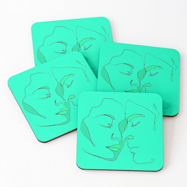 Item preview, Shades Of Bright Turquoise Line Art Couple In Love designed and sold by TrulyEpoque.